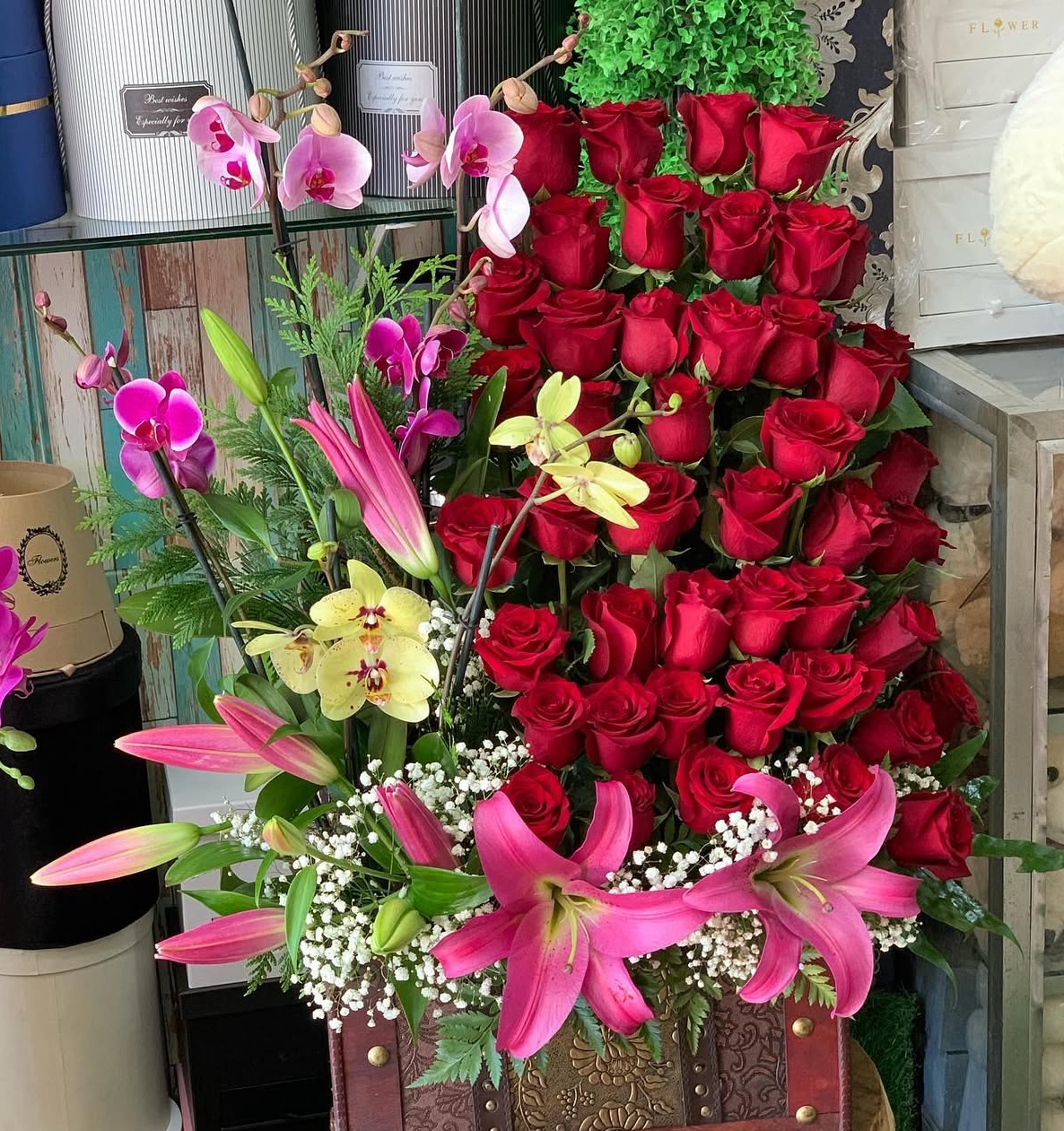Rose & Orchid Cascade - Anniversary Flowers
