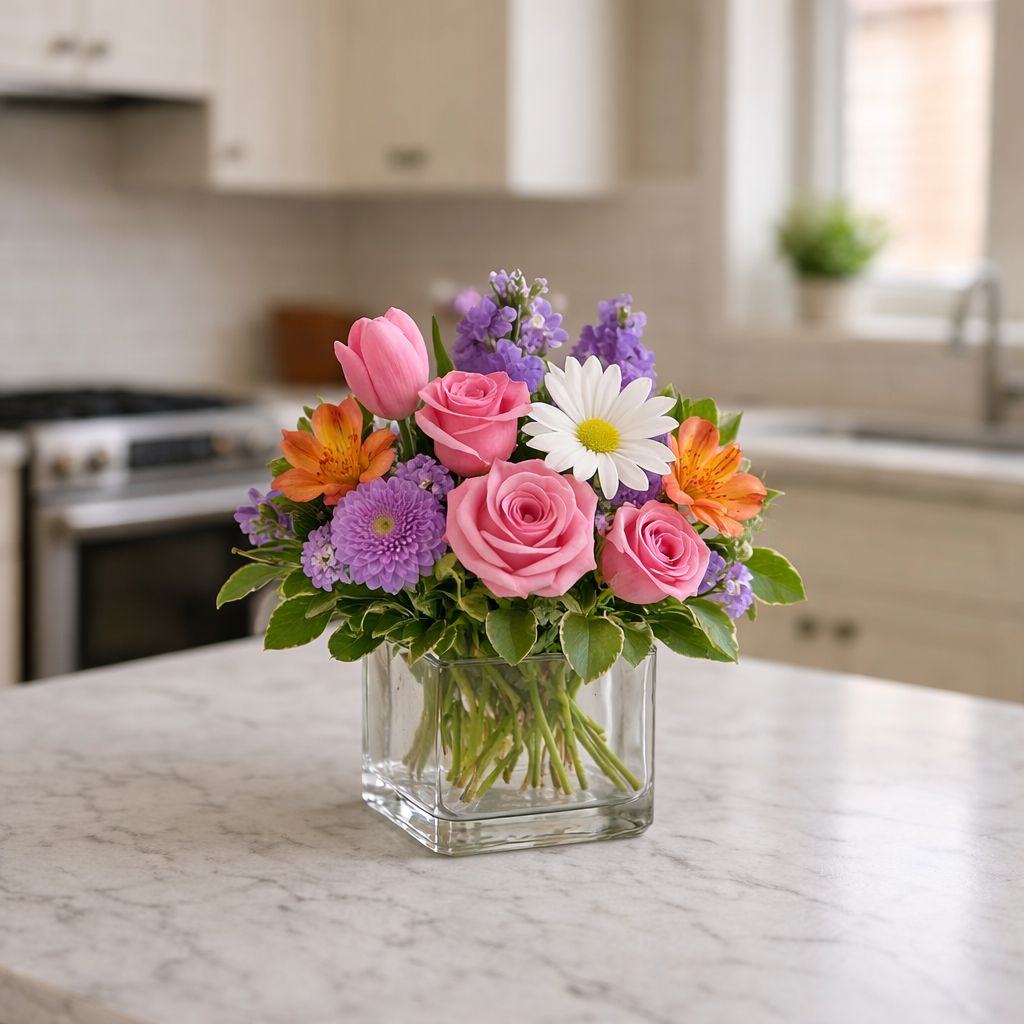 Cheerful Garden Blooms in Modern Vase