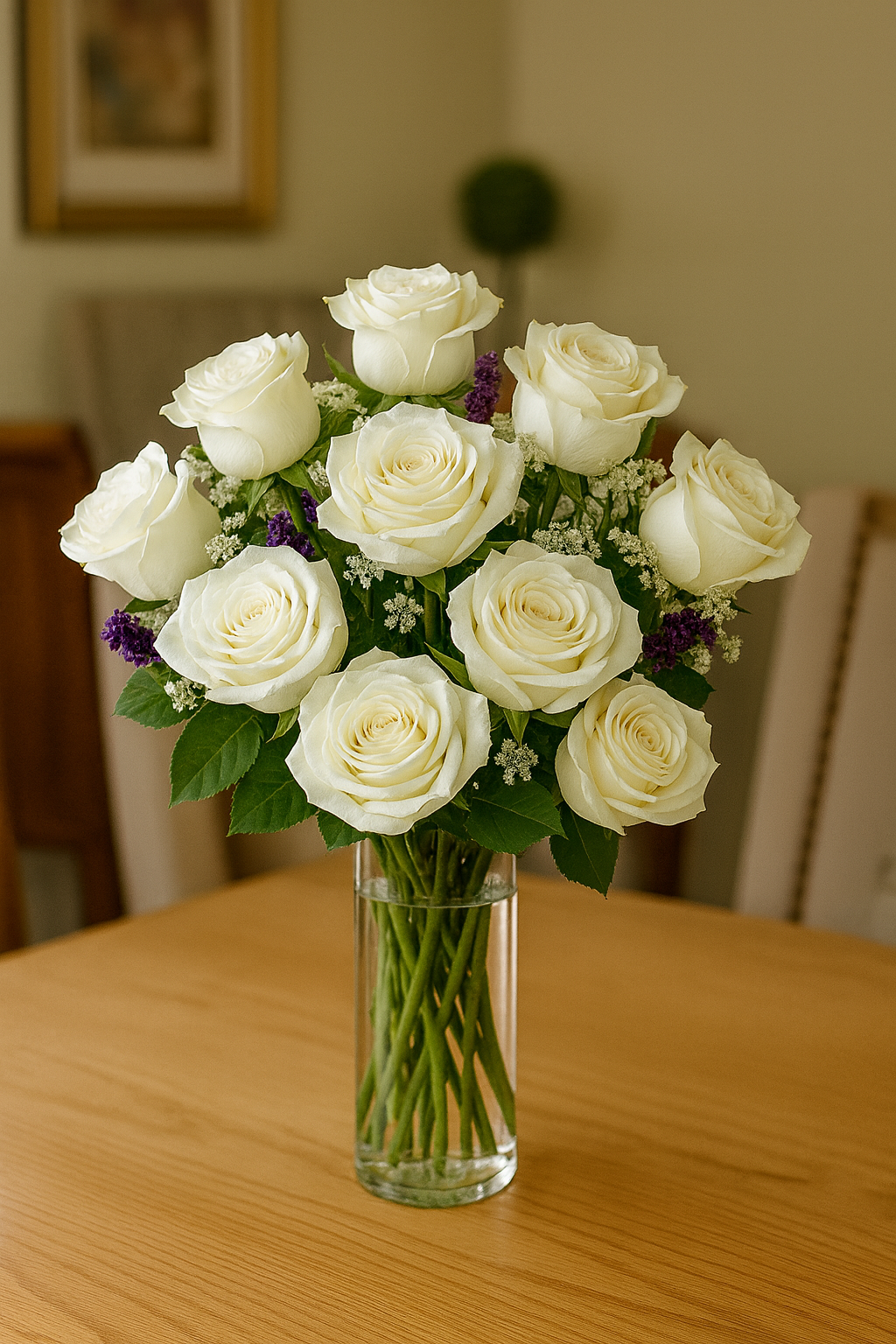 Elegant White Rose Bouquet on Table