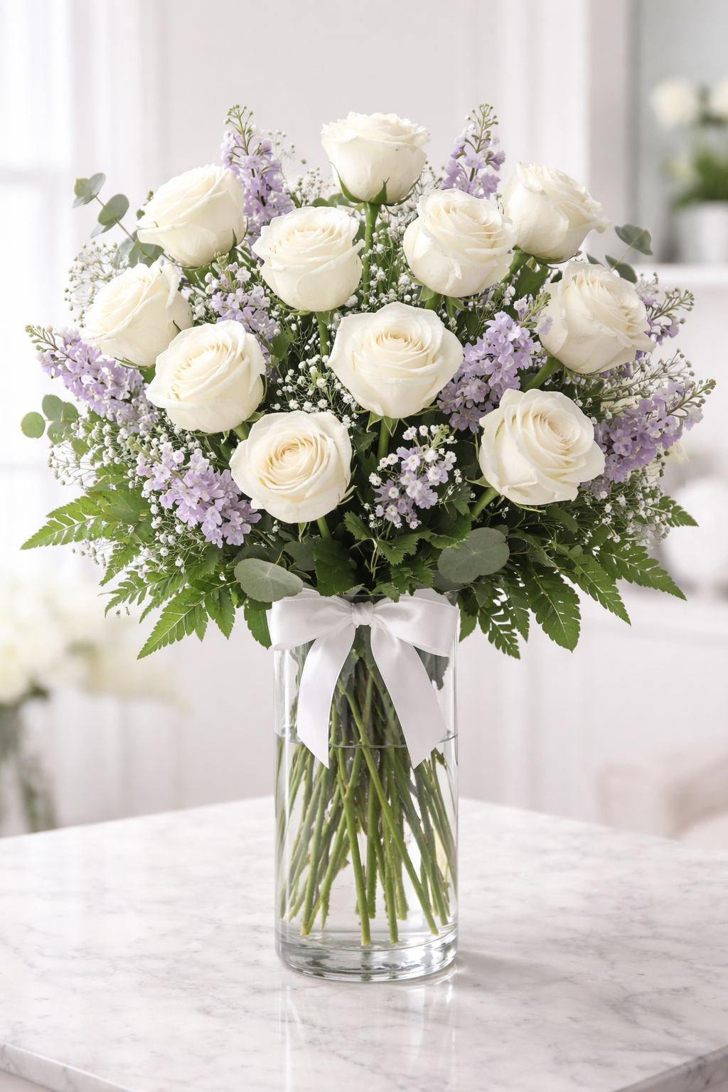 Elegant White Rose Bouquet on Table