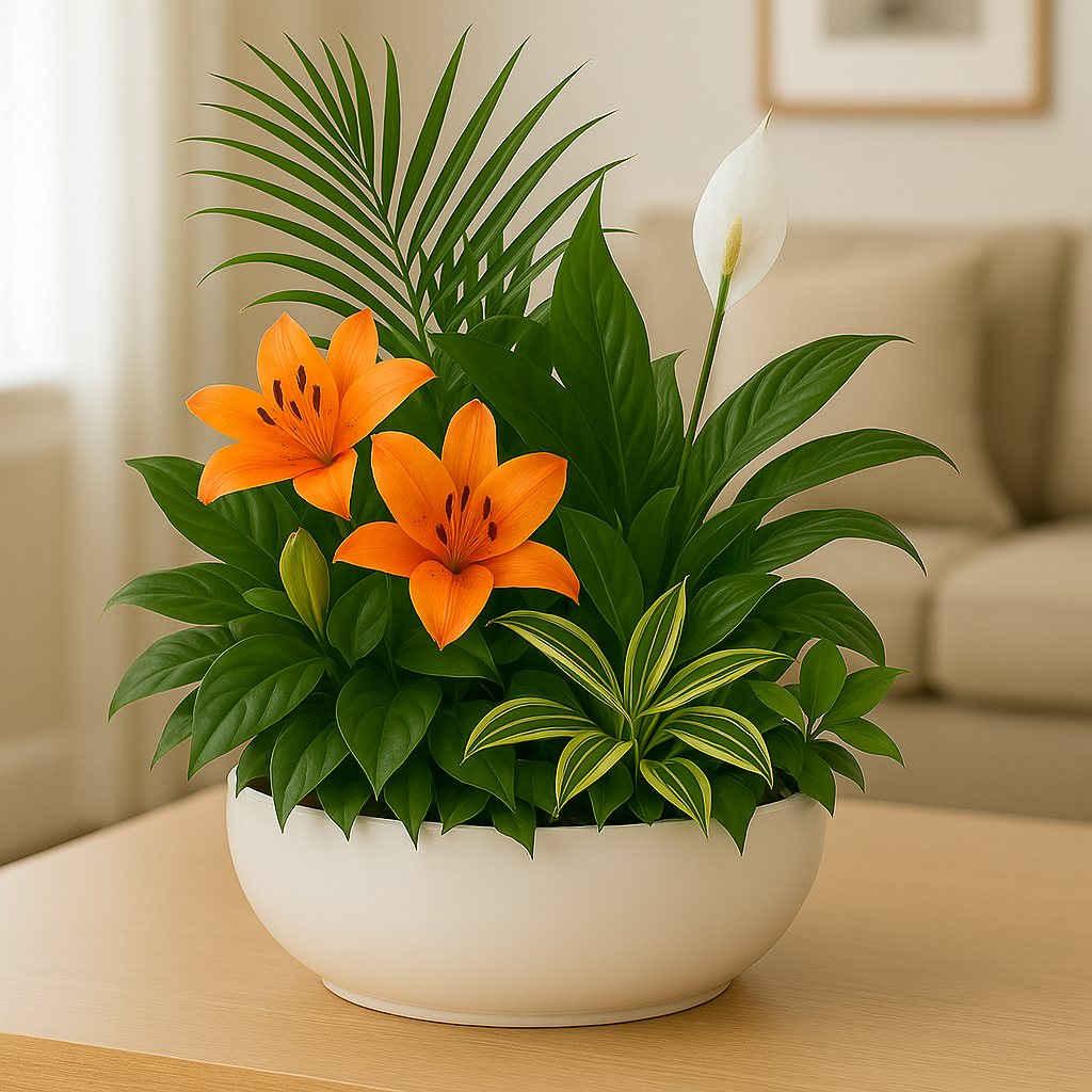 Fresh, layered greenery with radiant accent blooms