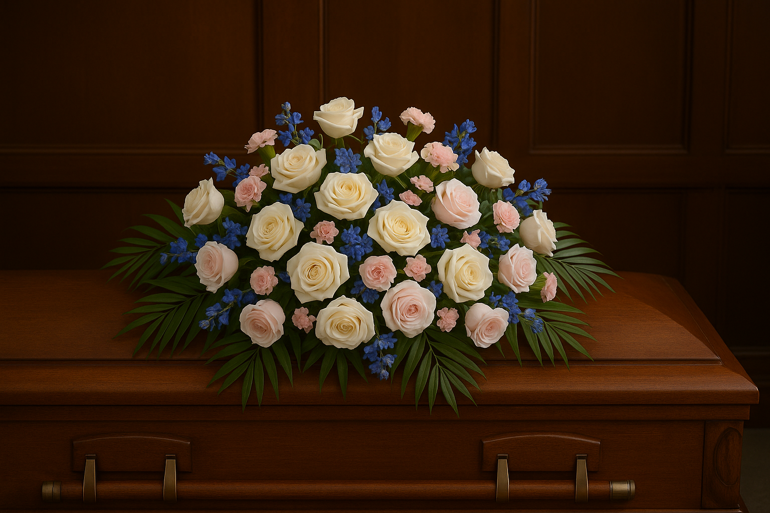 Feminine Roses and Blooms Half Casket Spray