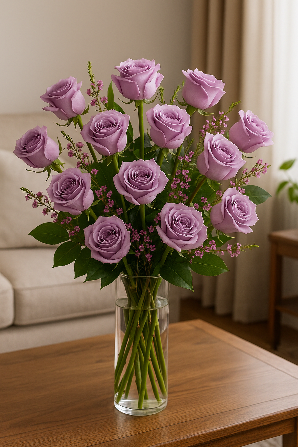 Elegant Long-Stem Roses in Glass Vase