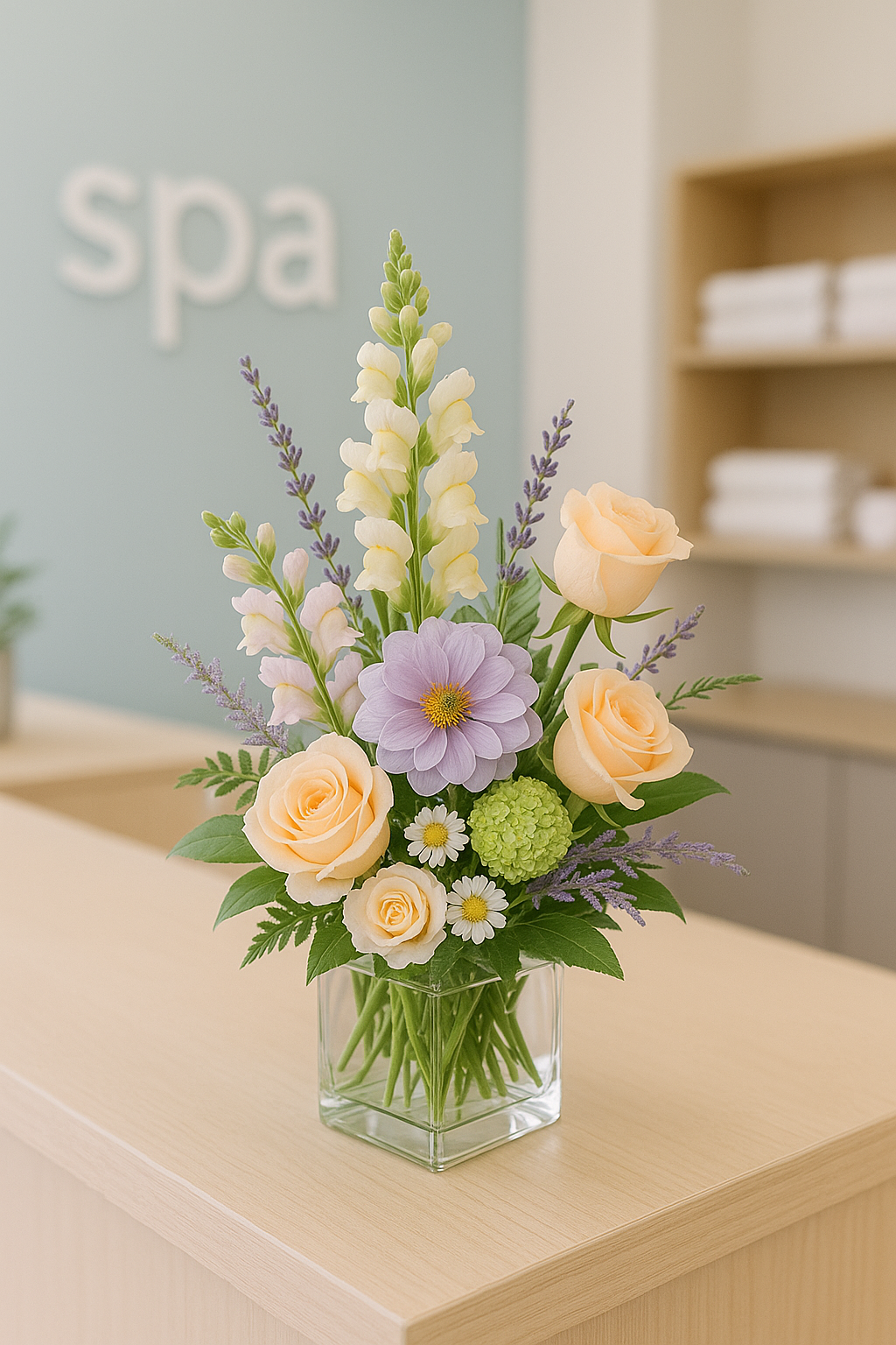 Spa Serenity — Soothing Designer Arrangement (Compact Footprint)